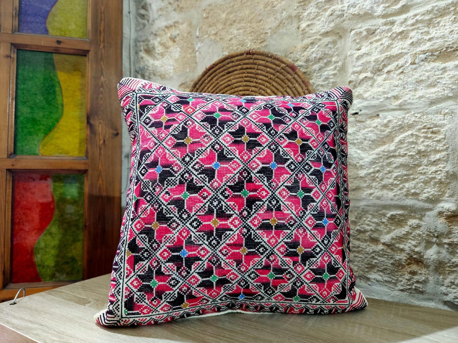 Hand embroidered square pillow 