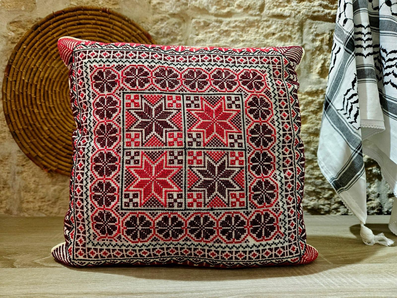 Hand embroidered square pillow 