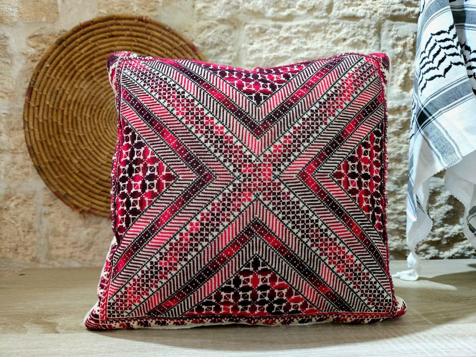 Hand embroidered square pillow 