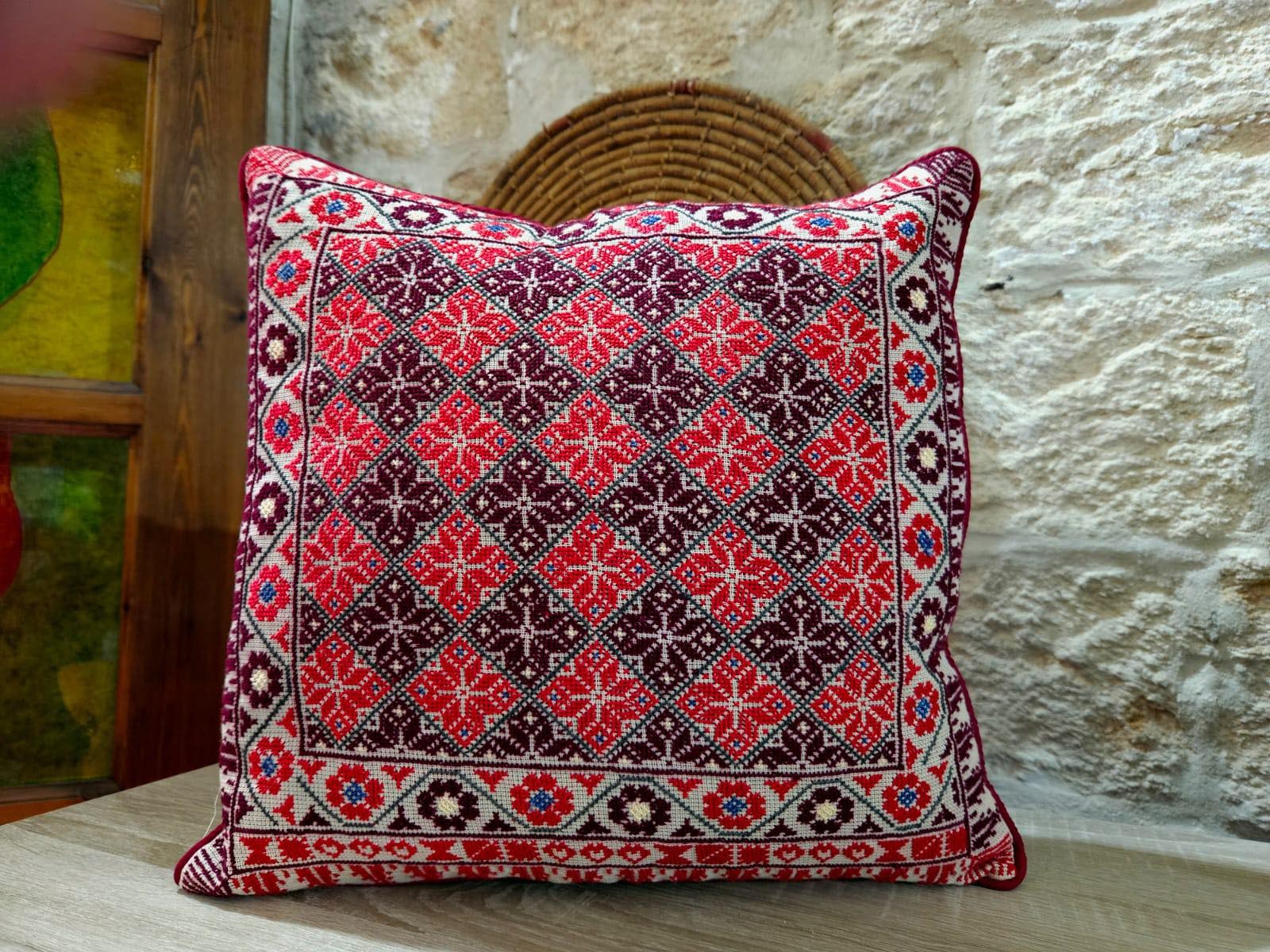 Hand embroidered square pillow 